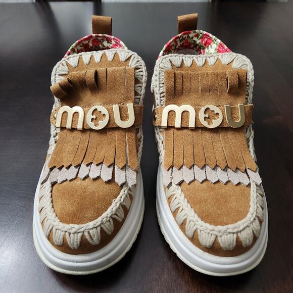 Mou Fringe Logo Suede Leather Bootie Size 38 - Picture 3 of 8